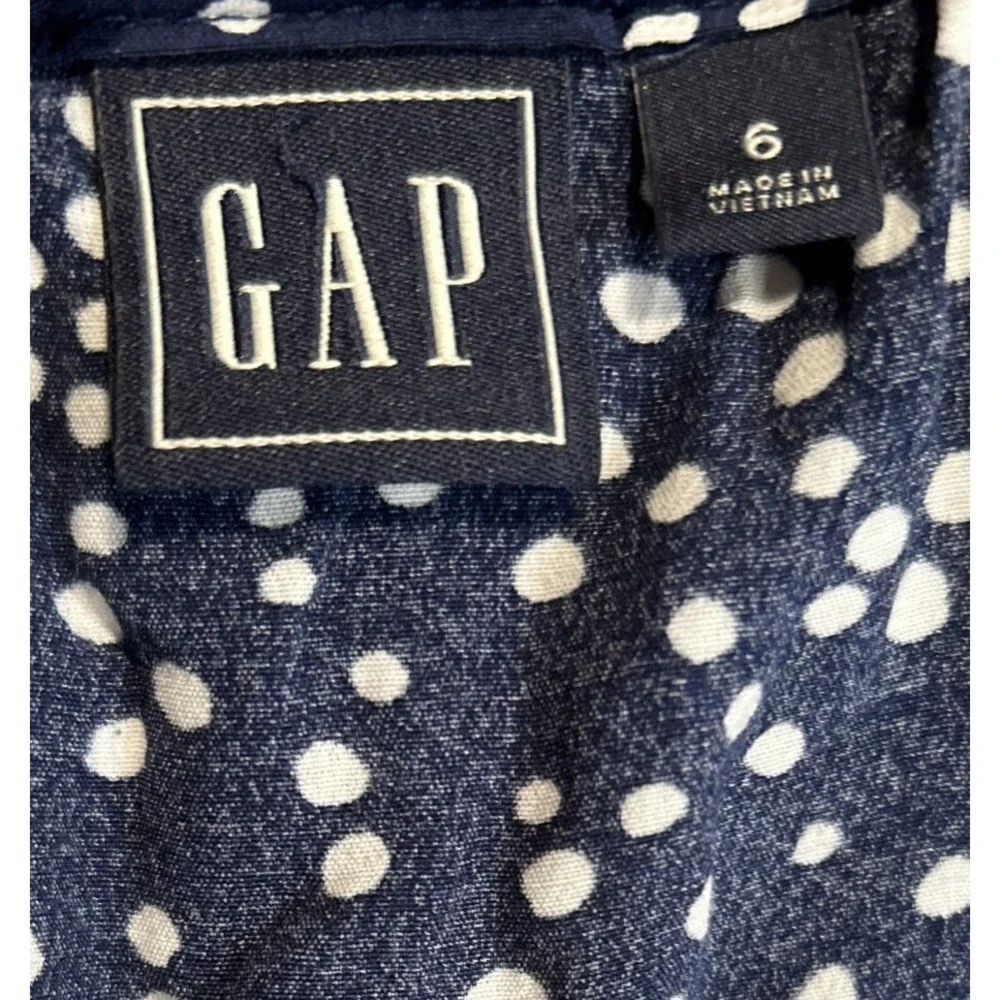 GAP Dipped Hem Midi Skirt Blue‎ White Polka Dot Women's Size 6 EUC